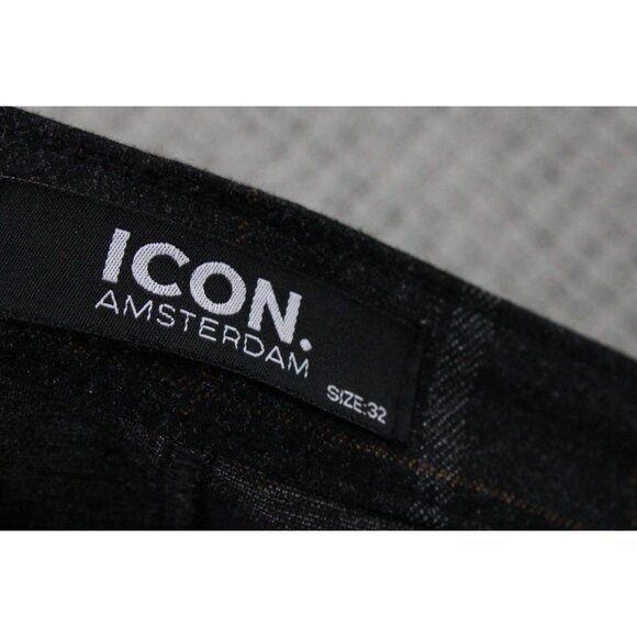 ICON Amsterdam Pants Mens Size 32 Dark Gray Plaid Stretch Skinny Fit Comfort - Picture 13 of 13